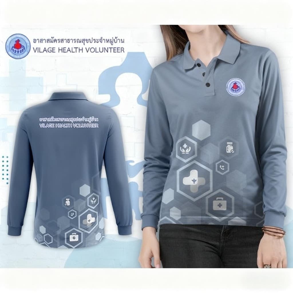 เสื้ออสม สีเทาใหม่ล่าสุด เสื้อโปโลอาสาสมัครแขนยาว สวยงามทนทาน ผ้าสบายตัว ระบายอากาศได้ดี ไม่ร้อน รูปที่ 1