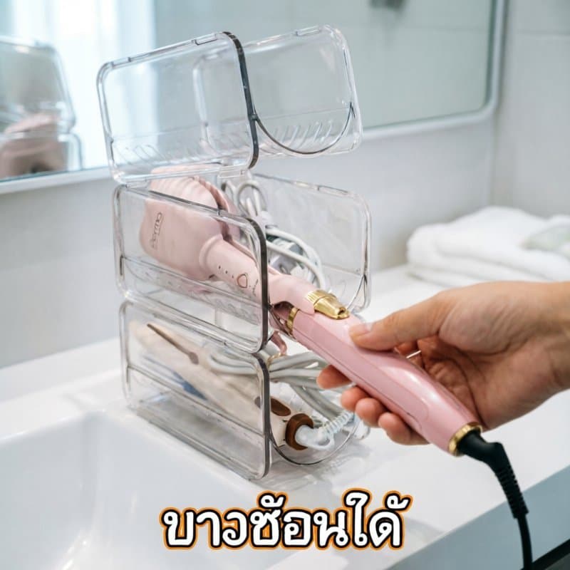 ชั้นวางของ ไม่ต้องเจาะผนัง วางซ้อนกันได้ พลาสติกใส แข็งแรง กันน้ำ ประหยัดพื้นที่ เหมาะห้องน้ำ ครัว รูปที่ 5
