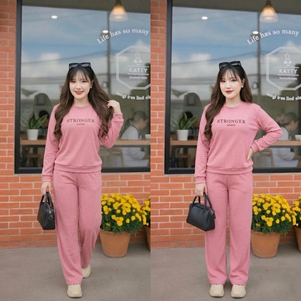 ชุดเซ็ต 2 ชิ้น แขนยาว ขายาว เสื้อคอกลม สกรีนลายตัวอักษร S330ผ้าวูลเวฟ กางเกงมีกระเป๋าข้าง มีเชือกรูด เอวยางยืด รูปที่ 6