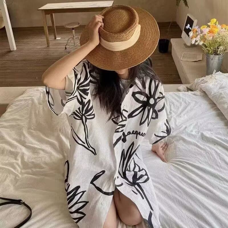 MEFEEE เสื้อโปโลผู้ชาย คอคิวบา ผ้าฝ้ายพรีเมียม ลายดอกไม้สไตล์วินเทจเกาหลี ระบายอากาศได้ ใส่สบาย รูปที่ 5