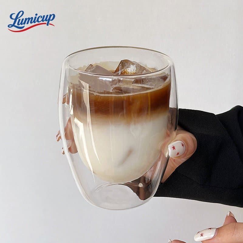 แก้วสองชั้น แก้วกาแฟ แก้วใสกันร้อน 250ml/350ml/450ml สไตล์มินิมอล แก้วน้ำชา แก้วน้ำผลไม้ รูปที่ 4