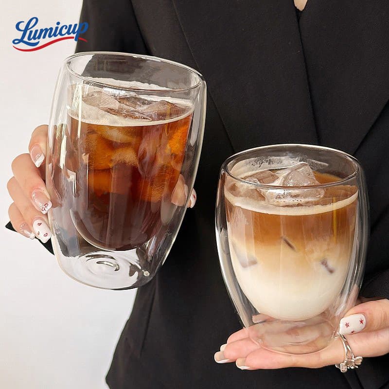แก้วสองชั้น แก้วกาแฟ แก้วใสกันร้อน 250ml/350ml/450ml สไตล์มินิมอล แก้วน้ำชา แก้วน้ำผลไม้ รูปที่ 7