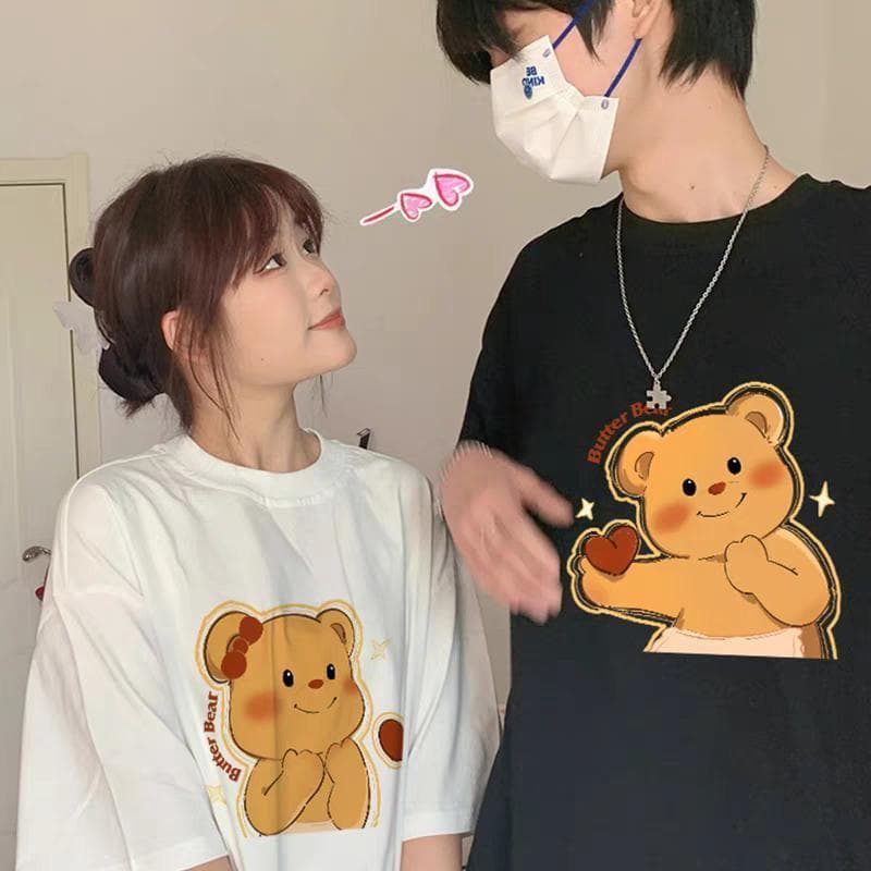 เสื้อยืดคู่ เสื้อยืดคู่รัก คอกลม เสื้อยืดแขนสั้น oversize tshirt women สาวอวบ เสื้อยืดลายผลไม้ ตัวอักษร การ์ตุน T1 รูปที่ 3