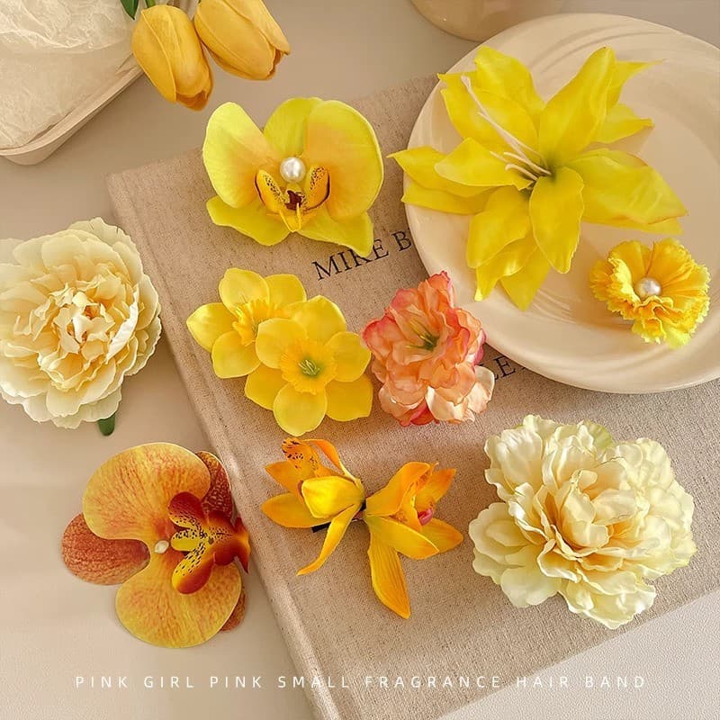 กิ๊บดอกไม้ สีสันสดใส สีเหลือง คอลเลคชั่นเครื่องประดับผม ลายดอกไม้ สําหรับเด็กผู้หญิง#Y รูปที่ 2