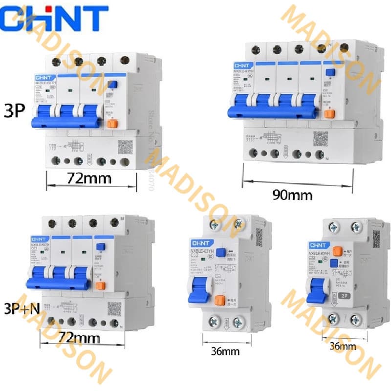 Chint 30mA 100mA 300mA RCBO 10A 16A 20A 25A 32A 40A 63A NXBLE-63YH ประเภท C 1PP + N 2P 3P + N 4P 230V Residual Current ดําเนินการ Circuit Breaker รูปที่ 1