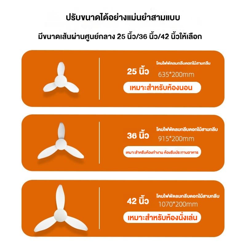 E27 ไฟพัดลมเพดาน พัดลมเพดานพร้อมไฟ LED ใบพัด 3 แฉก 25/36 นิ้ว เงียบ ประหยัดพลังงาน ควบคุมรีโมท ใช้ได้ทั้งห้องนอน ห้องรับแขก รูปที่ 5