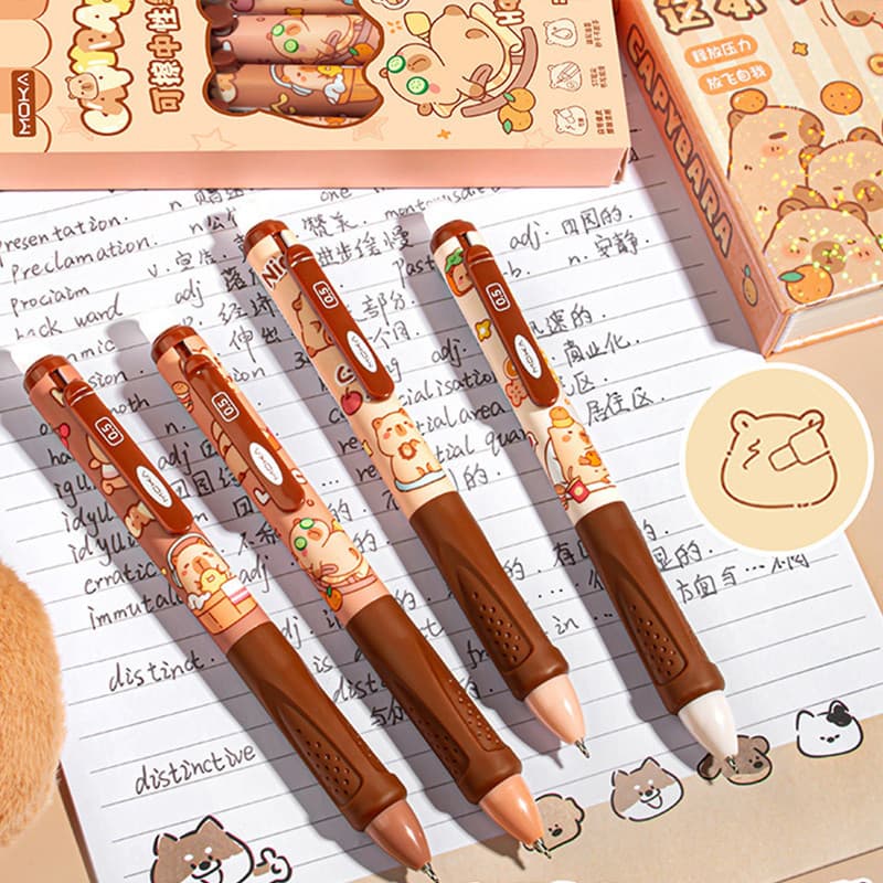 ปากกาเจลลบได้ลายการ์ตูนน่ารักสำหรับนักเรียน หมึกสีน้ำเงิน แห้งเร็ว จับถนัดมือ 4 ด้าม/ชุด รูปที่ 3