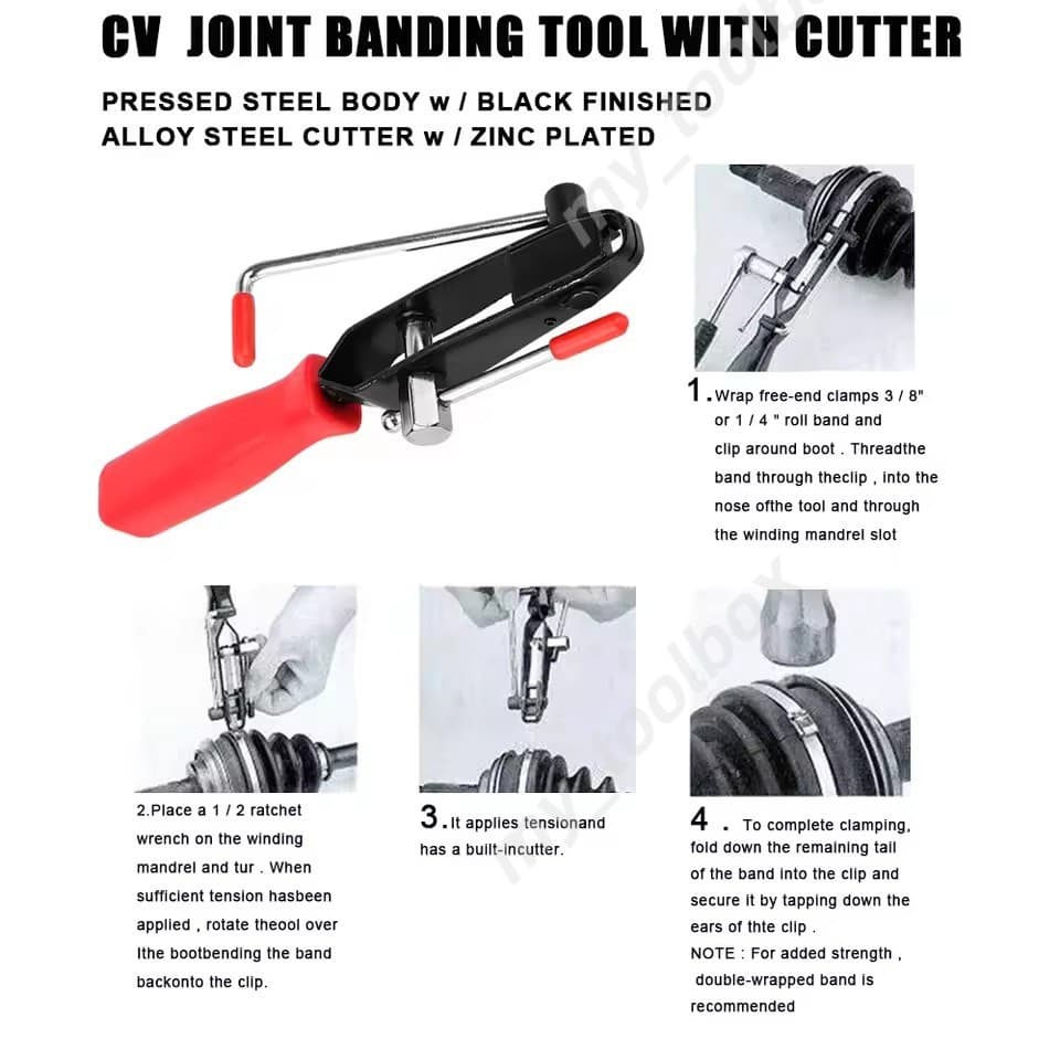 คีมรัดยางหุ้มเพลา CV Joint เหล็กรัดแคลมป์ฝาครอบกันฝุ่นเพลาขับรถยนต์ พร้อมคีมตัดสำหรับซ่อมแซมเพลาขับยานยนต์ รูปที่ 7