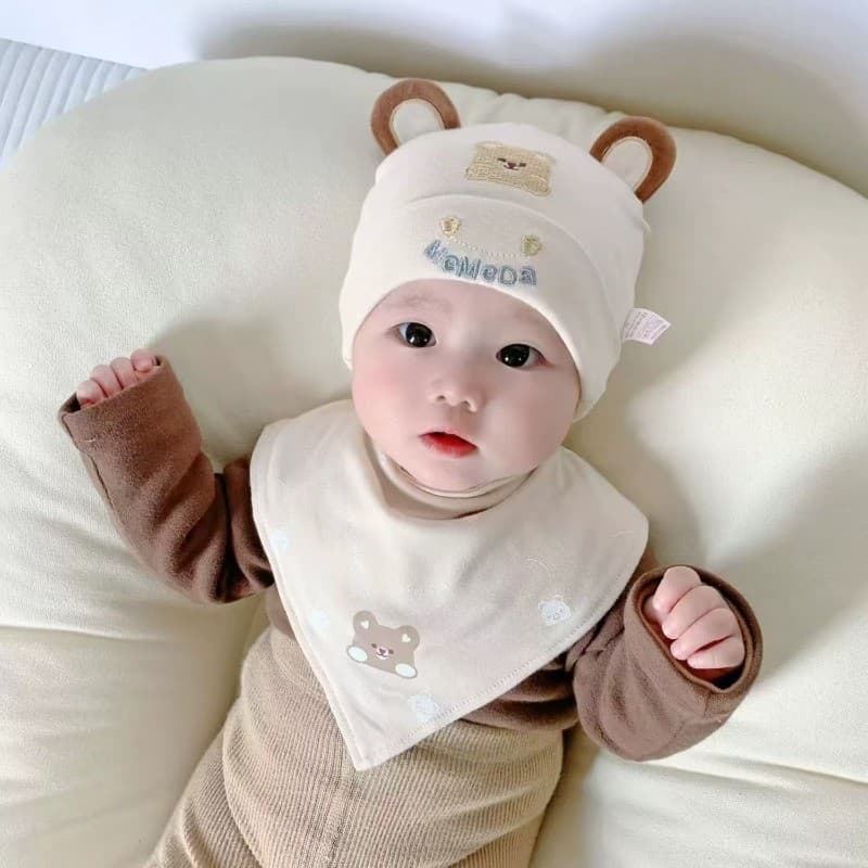 หมวกเด็ก ผ้ากันเปื้อนเด็ก แรกเกิดหมวกหมีน้อยน่ารัก เดือนสี่ฤดูกาลสองชั้นผ้าฝ้าย อ่อนโยน รูปที่ 7