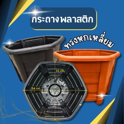 กระถางพลาสติก ทรงหกเหลี่ยม ขนาด กว้าง 12 นิ้ว มี2สี รูปที่ 1