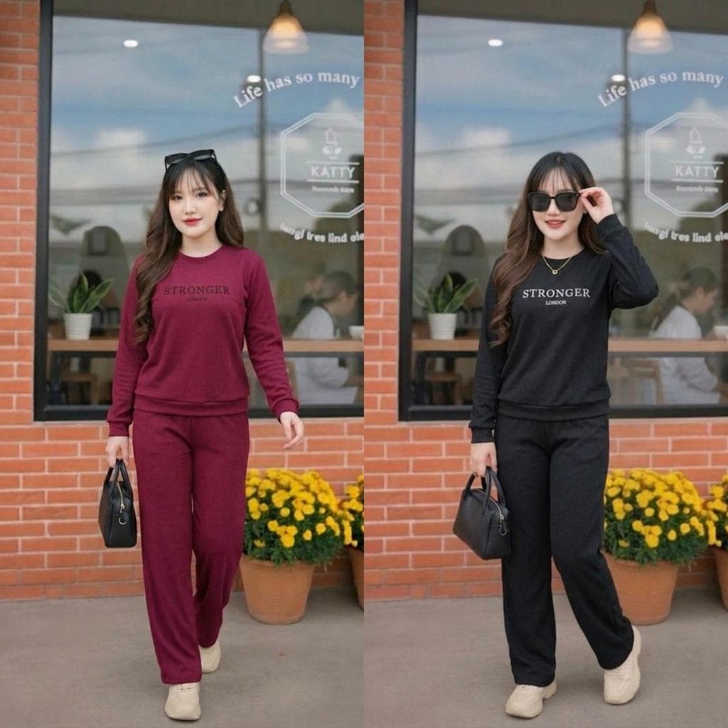 ชุดเซ็ต 2 ชิ้น แขนยาว ขายาว เสื้อคอกลม สกรีนลายตัวอักษร S330ผ้าวูลเวฟ กางเกงมีกระเป๋าข้าง มีเชือกรูด เอวยางยืด รูปที่ 4