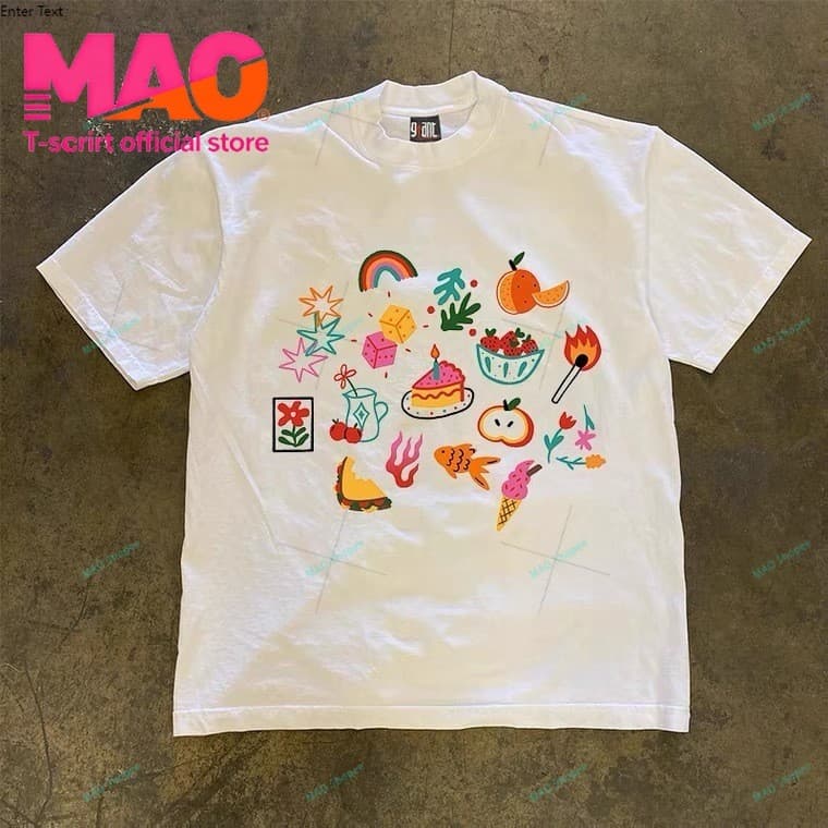 COD MAO Shop มะเขือเทศและพาสต้า print tee，คอกลมแขนสั้นผ้าcotton เสื้อยืด oversize เท่ๆ #51373 รูปที่ 8