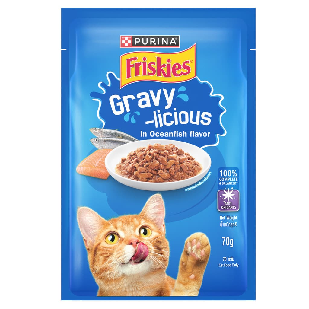 Friskies ฟริสกี้ Gravy-licious อาหารเปียกแมวในเกรวี่ Complete and balance ซองละ 70 กรัม ทานง่าย รูปที่ 4