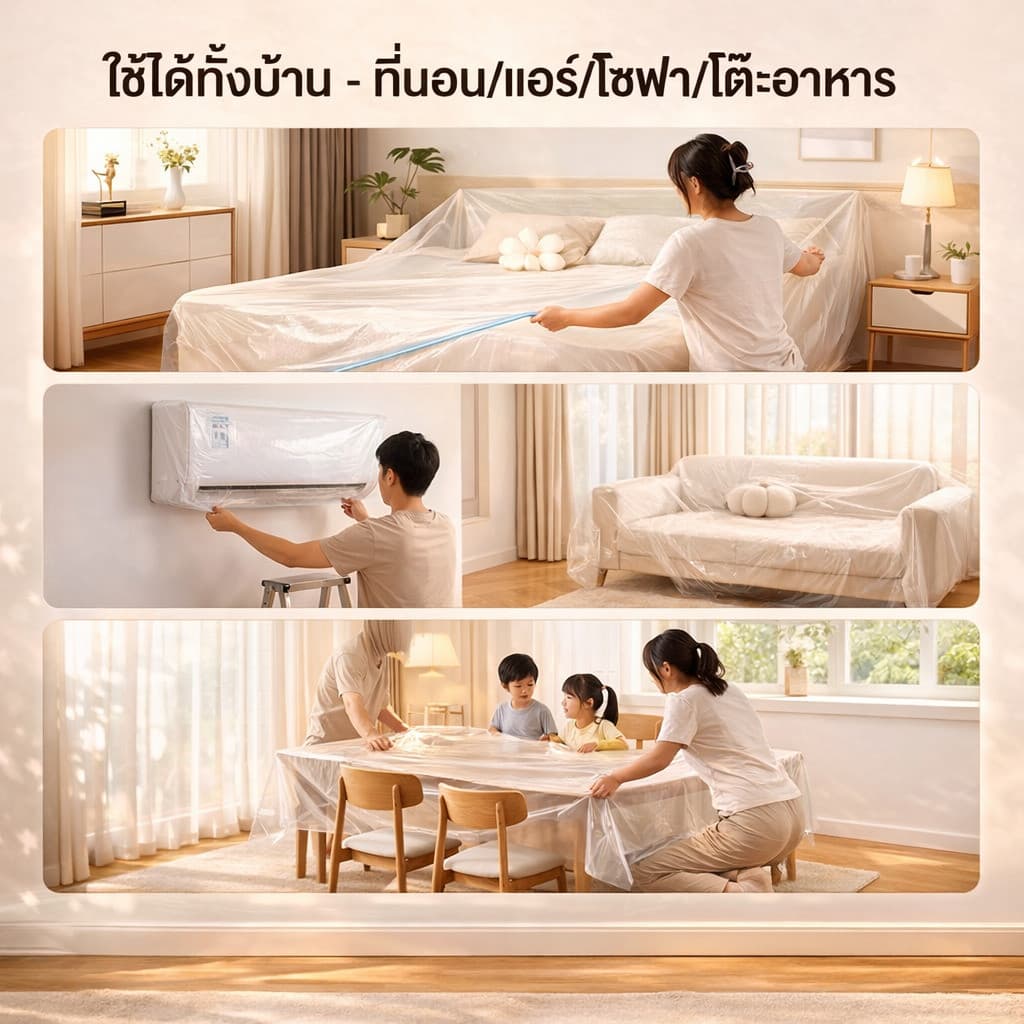PPH ผ้าคลุมกันฝุ่นแบบรูดสายขนาดใหญ่และหนา ถุงพลาสติกใสคลุมเตียง ผ้าคลุมเฟอร์นิเจอร์ รูปที่ 4