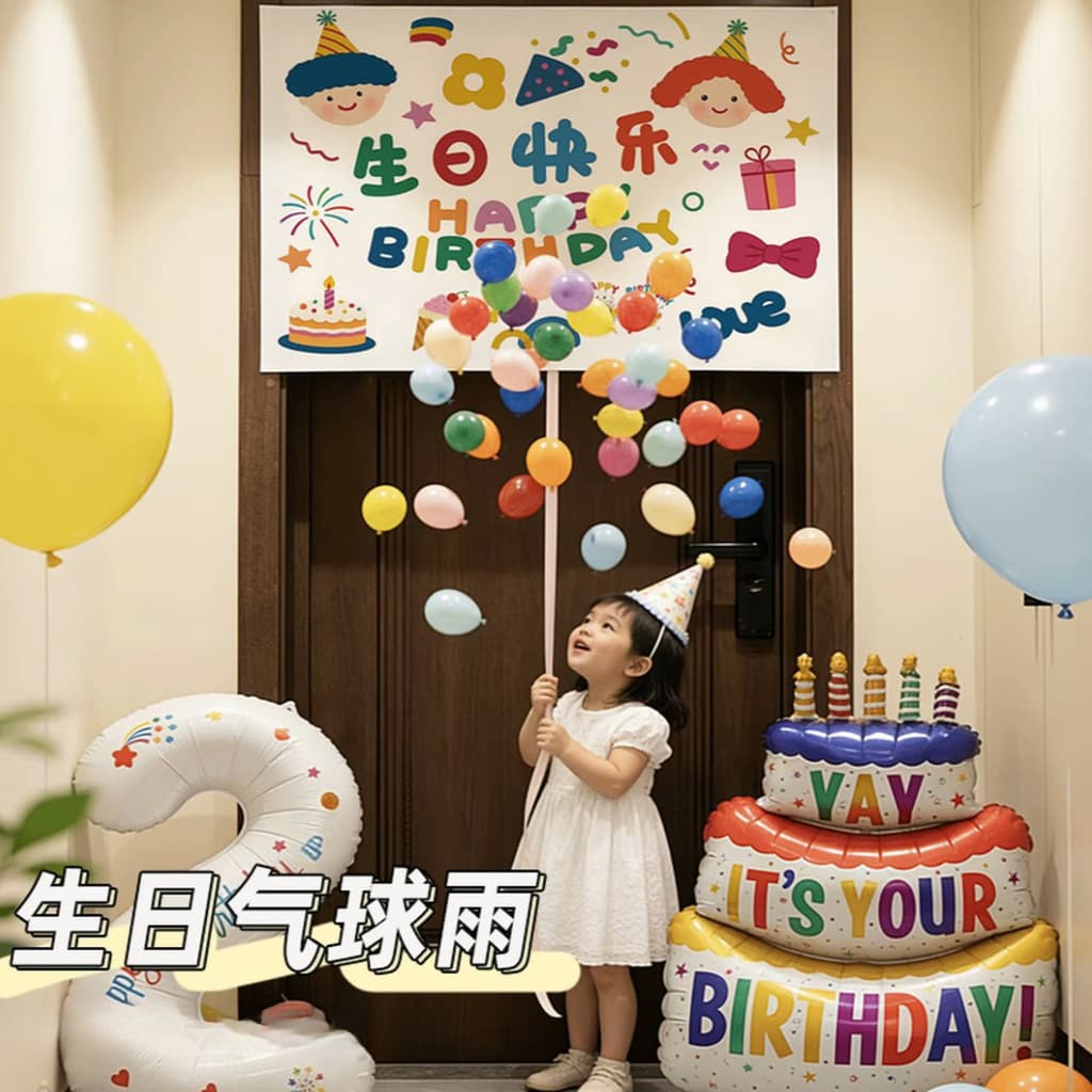 วันเกิดพรมบอลลูนฝนเด็กวันเกิดตกแต่งพรรคตกแต่ง รูปที่ 1