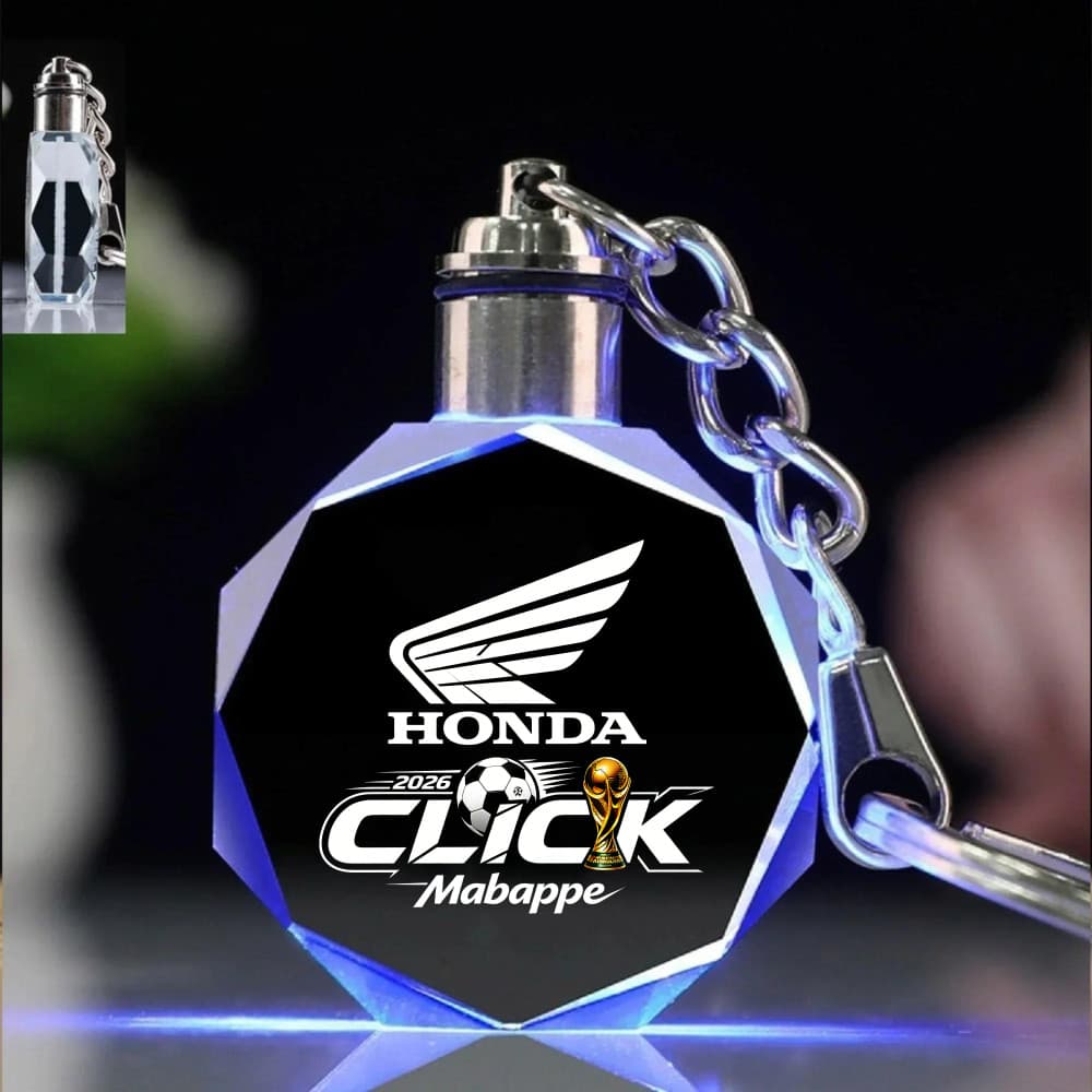 World Cup Honda click LED พวงกุญแจ K9 คริสตัล Luminous รูปหลายเหลี่ยมโปร่งใสพวงกุญแจรถจักรยานยนต์รถอุปกรณ์เสริม รูปที่ 5