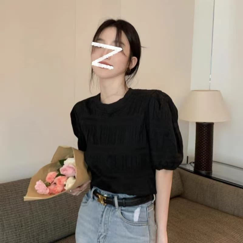 Dahong เสื้อแขนสั้นสำหรับผู้หญิงสไตล์เกาหลี ทรงหลวม แขนพอง ใส่แล้วจะดูดีขึ้นไปอีก w695 รูปที่ 7