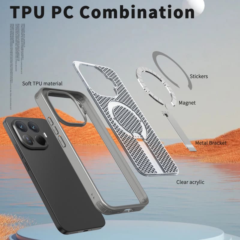สําหรับ Xiaomi 15T Pro 15T 14T Pro 14T Poco F7 M6 Pro M6 Plus Poco C71 C75 X7 Pro Hollow การกระจายความร้อนซ่อนวงเล็บแม่เหล็กไร้สายชาร์จฝาครอบ รูปที่ 7