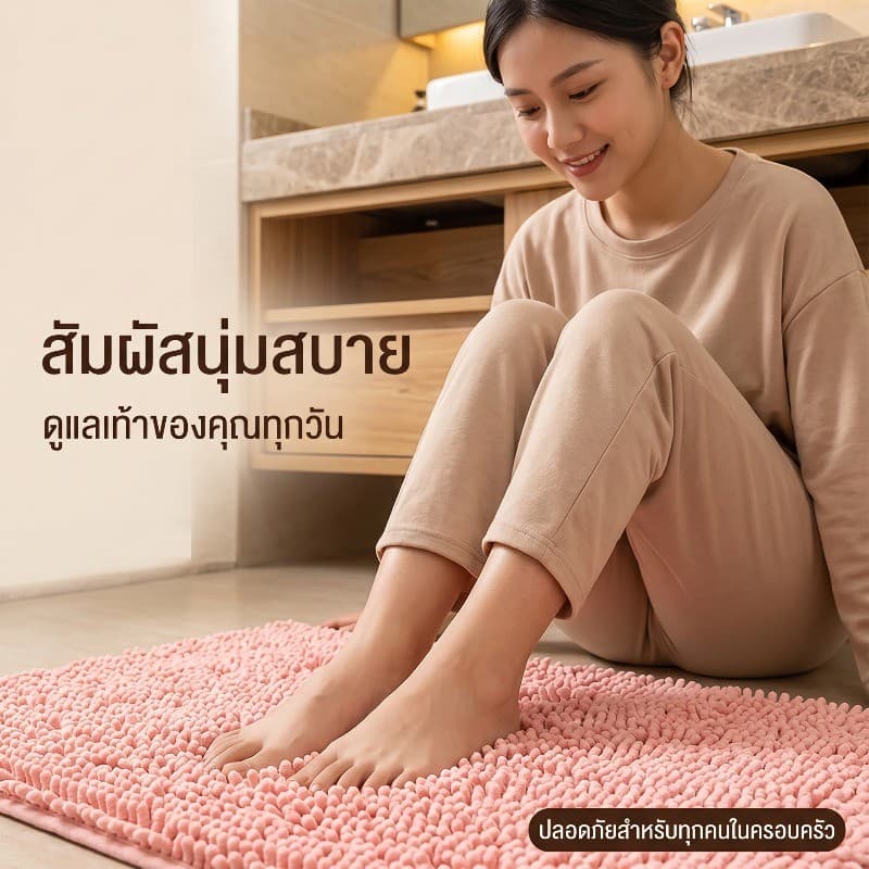 Chenille พรมรองพื้นหนา สำหรับบ้าน กันลื่น ใช้ได้ทั้งหน้าประตูและห้องน้ำ ซับน้ำเร็ว แห้งไว นุ่มสบาย รูปที่ 5