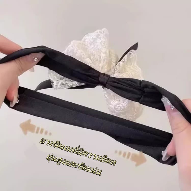 ยางรัดผมโบว์ลูกไม้สีขาว/เครื่องประดับผมสไตล์เกาหลี สไตล์ใหม่สำหรับเด็กผู้หญิง ทำจากผ้า รูปที่ 7