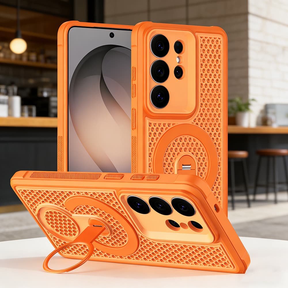 SAMSUNG การกระจายความร้อนเคสโทรศัพท์แม่เหล็กสําหรับSamsung Galaxy S26 S25 S24 S23 Ultra S26 Plus S25 24 Plus S25 Edge S25 FE S24 FE S23 FEแหวนหมุนขาตั้งHollowกันกระแทก รูปที่ 1