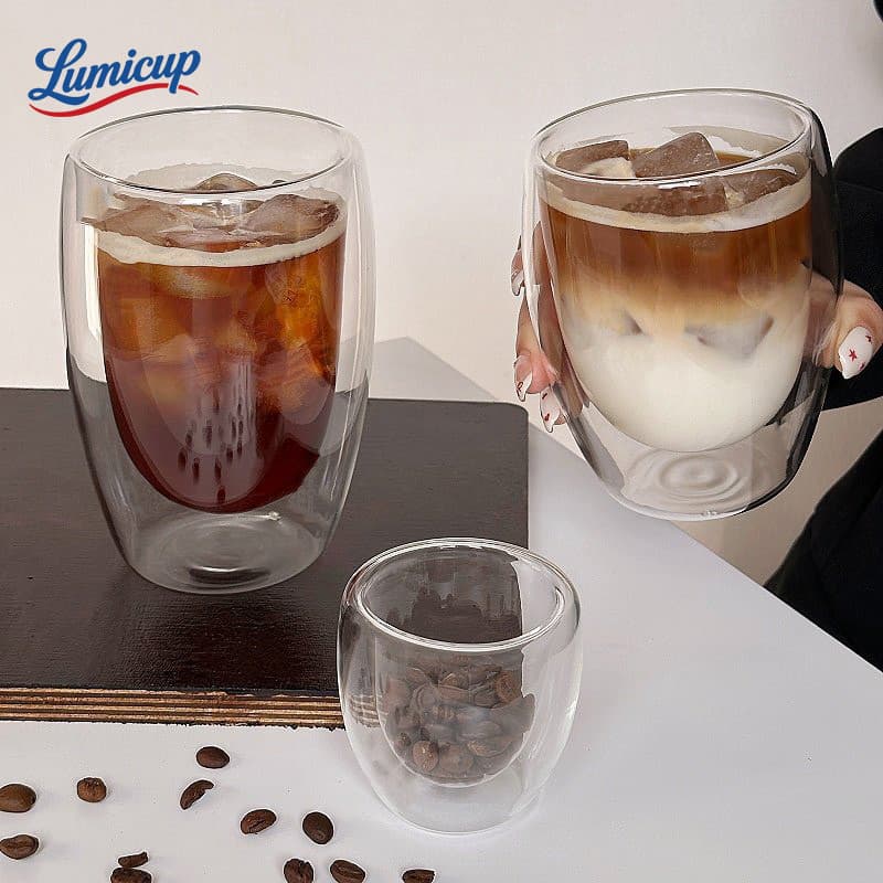 แก้วสองชั้น แก้วกาแฟ แก้วใสกันร้อน 250ml/350ml/450ml สไตล์มินิมอล แก้วน้ำชา แก้วน้ำผลไม้ รูปที่ 1