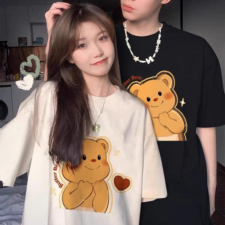 เสื้อยืดคู่ เสื้อยืดคู่รัก คอกลม เสื้อยืดแขนสั้น oversize tshirt women สาวอวบ เสื้อยืดลายผลไม้ ตัวอักษร การ์ตุน T1 รูปที่ 8