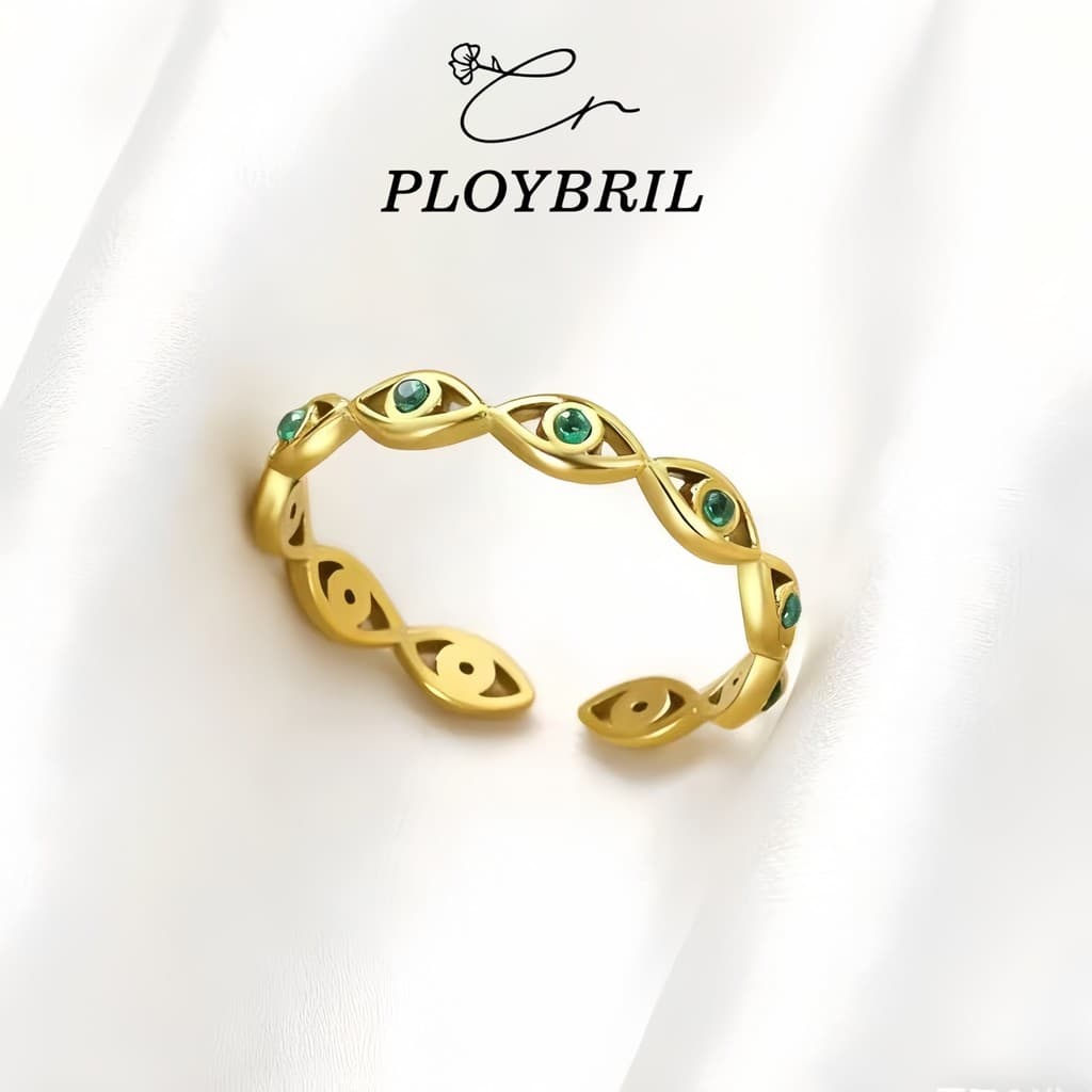 PLOYBRIL แหวนตาปิศาจเคลือบทองคำ 18K ฝังหินซิทรอน สำหรับหญิง ไม่อักเสบ สีไม่ตก J010 รูปที่ 8
