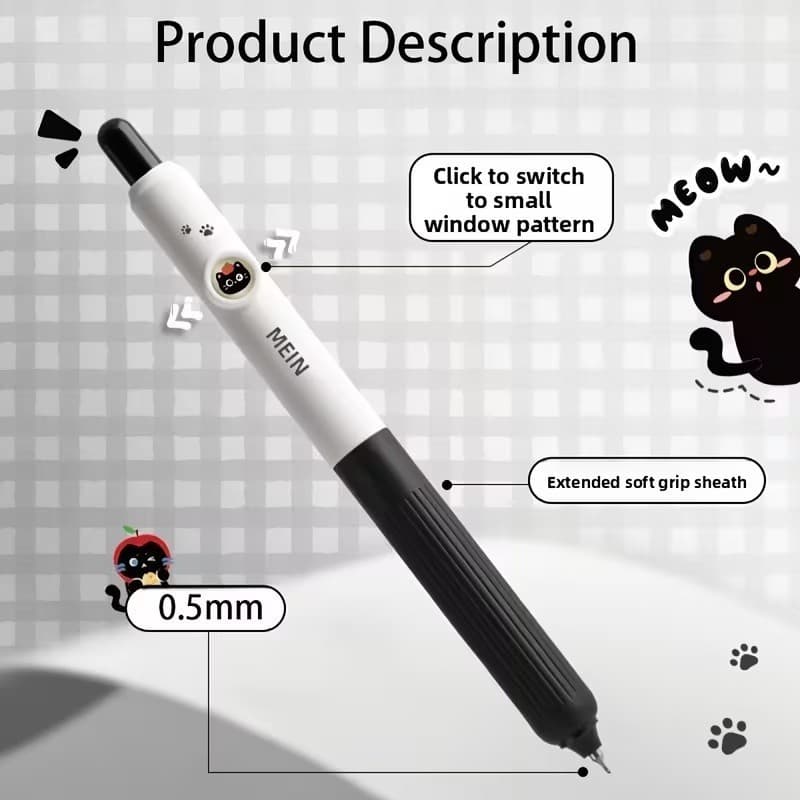 ปากกาเจลลบไม่เลอะ 0.5mm ชุด4ด้าม ลายแมวน่ารักกดเปลี่ยนหน้าได้ หมึกดำไหลลื่น จับถนัดมือ ของใช้นักเรียนสุดฮิต รูปที่ 4