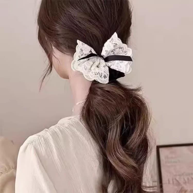 ยางรัดผมโบว์ลูกไม้สีขาว/เครื่องประดับผมสไตล์เกาหลี สไตล์ใหม่สำหรับเด็กผู้หญิง ทำจากผ้า รูปที่ 3