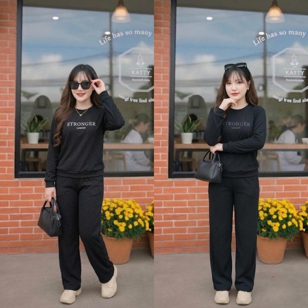 ชุดเซ็ต 2 ชิ้น แขนยาว ขายาว เสื้อคอกลม สกรีนลายตัวอักษร S330ผ้าวูลเวฟ กางเกงมีกระเป๋าข้าง มีเชือกรูด เอวยางยืด รูปที่ 7