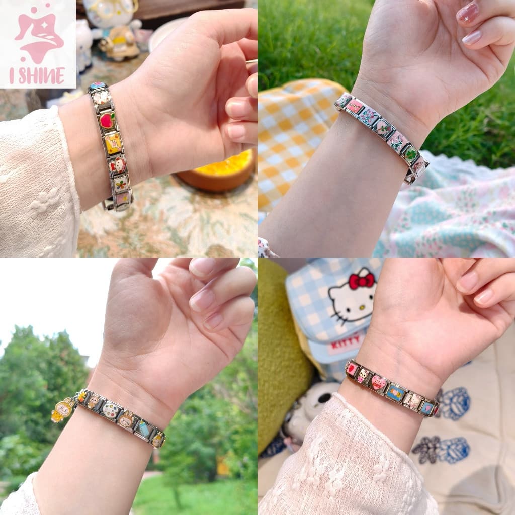 สีชมพูสไตล์อิตาลีสร้อยข้อมือเสน่ห์ลิงค์พอดี9มิลลิเมตรสร้อยข้อมือสแตนเลส ทําเอง เครื่องประดับทํา รูปที่ 3