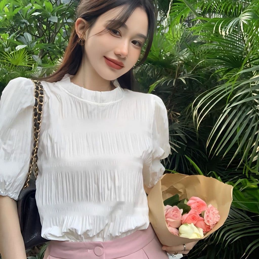 Dahong เสื้อแขนสั้นสำหรับผู้หญิงสไตล์เกาหลี ทรงหลวม แขนพอง ใส่แล้วจะดูดีขึ้นไปอีก w695 รูปที่ 3