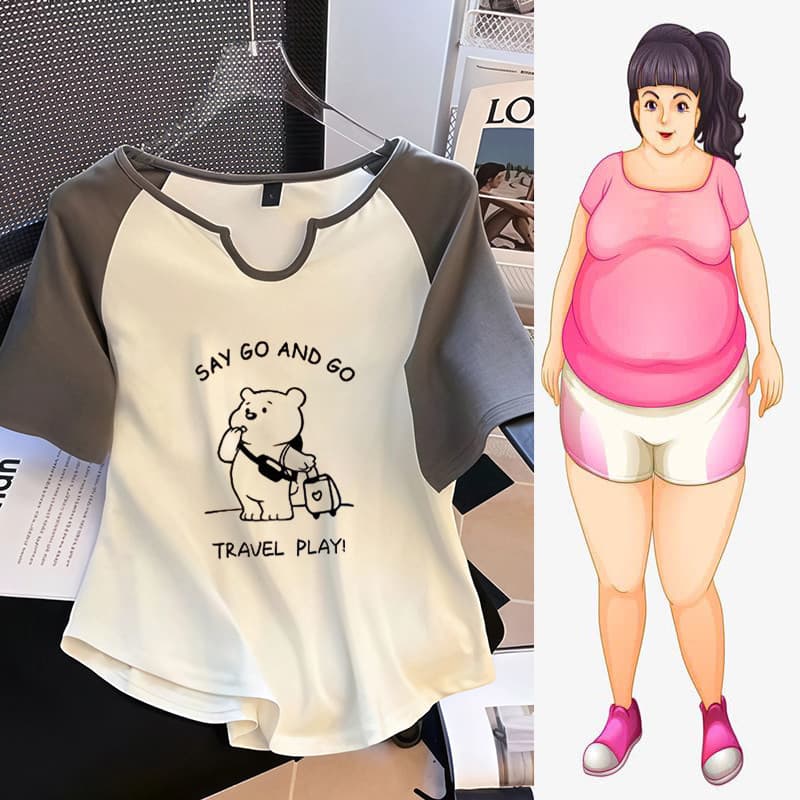 เสื้อยืดโอเวอร์ไซส์ Plus Size แขนสั้น Raglan พลัสไซส์ แฟชั่น พิมพ์ลายอเนกประสงค์ ทรงหลวม โอเวอร์ไซส์ ท็อปส์ซ รูปที่ 7