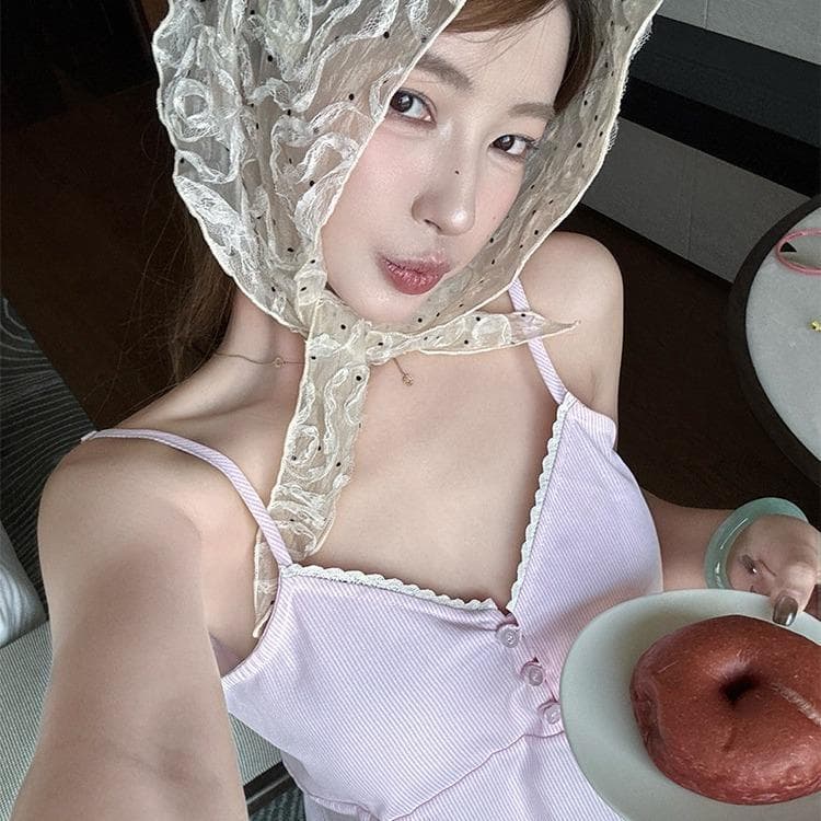 Polar_nightผ้าใส่สบาย สลิง ชุดนอน ชุดสองชิ้น คุณภาพสูง สไตล์เกาหลี น่ารัก ลายทาง บาง ชุดอยู่บ้าน จากไทย รูปที่ 3