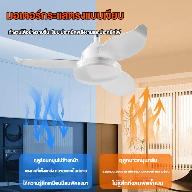 E27 ไฟพัดลมเพดาน พัดลมเพดานพร้อมไฟ LED ใบพัด 3 แฉก 25/36 นิ้ว เงียบ ประหยัดพลังงาน ควบคุมรีโมท ใช้ได้ทั้งห้องนอน ห้องรับแขก รูปที่ 3