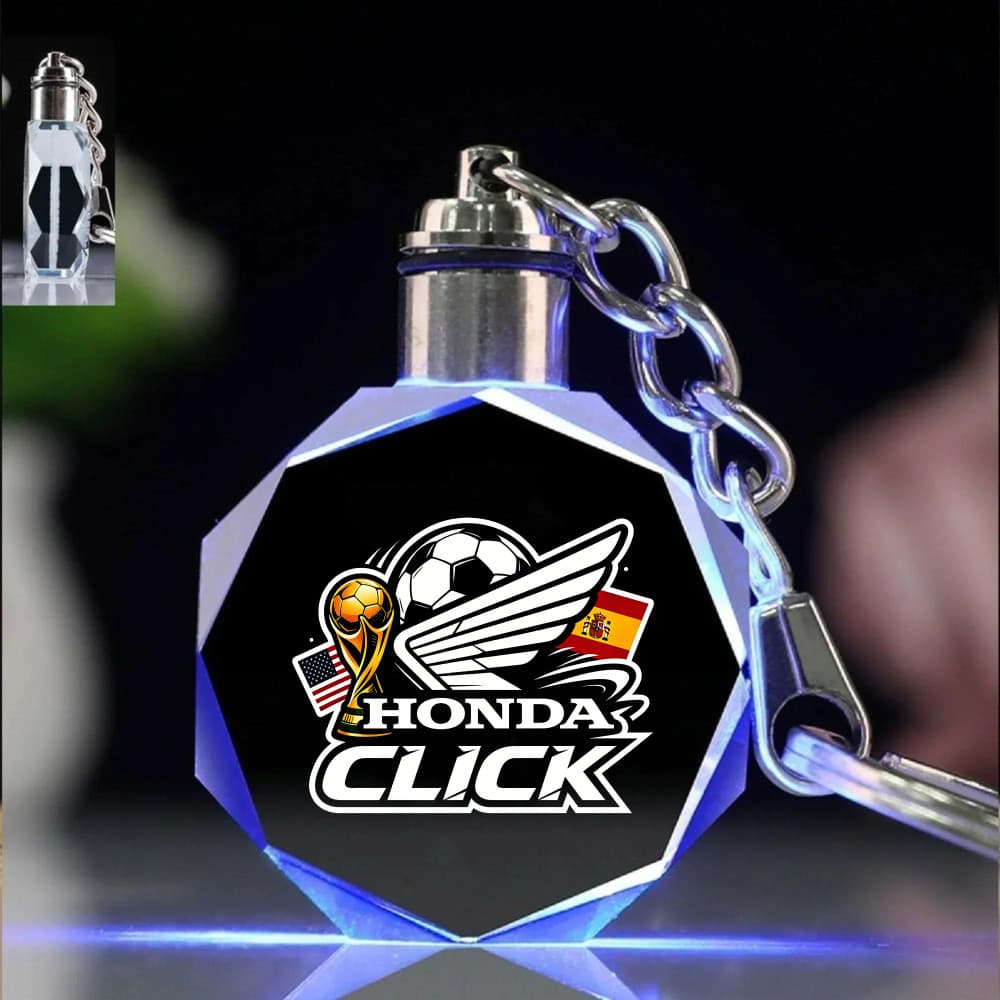 World Cup Honda click LED พวงกุญแจ K9 คริสตัล Luminous รูปหลายเหลี่ยมโปร่งใสพวงกุญแจรถจักรยานยนต์รถอุปกรณ์เสริม รูปที่ 2