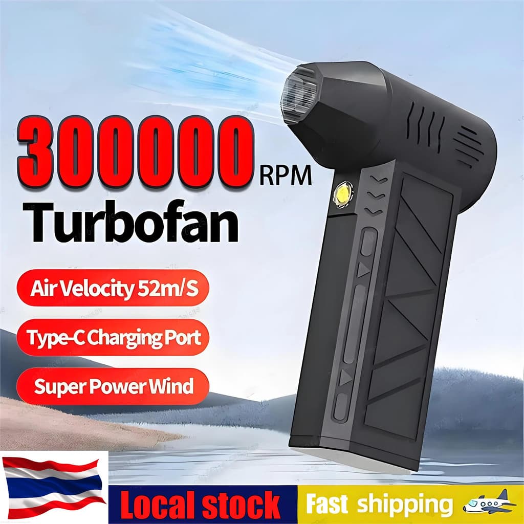 พัดลมเป่าฝุ่นแรงสูง 130000RPM เครื่องเป่าลมแรง Turbo ขนาดพกพา แบตเตอรี่ ปรับแรงลมได้ 3 ระดับ พร้อมไฟ LED ใช้งานได้ทุกที่ รูปที่ 1