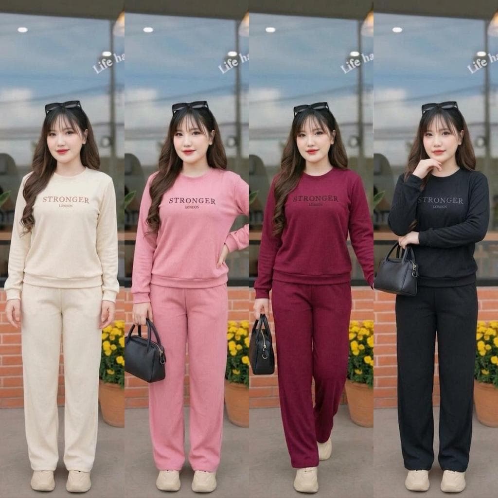 ชุดเซ็ต 2 ชิ้น แขนยาว ขายาว เสื้อคอกลม สกรีนลายตัวอักษร S330ผ้าวูลเวฟ กางเกงมีกระเป๋าข้าง มีเชือกรูด เอวยางยืด รูปที่ 1
