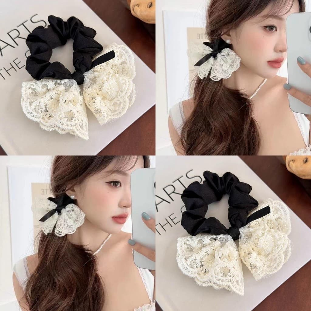 ยางรัดผมโบว์ลูกไม้สีขาว/เครื่องประดับผมสไตล์เกาหลี สไตล์ใหม่สำหรับเด็กผู้หญิง ทำจากผ้า รูปที่ 2