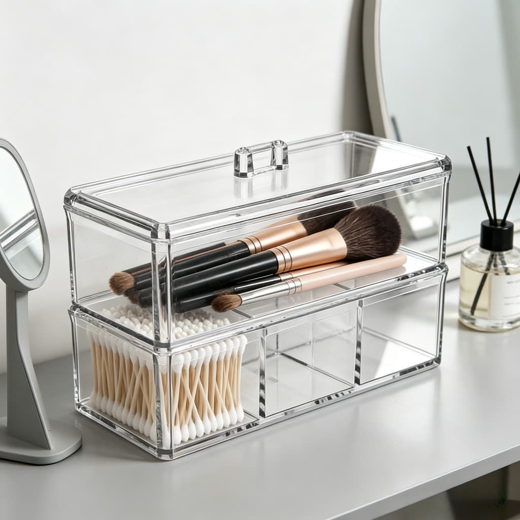 กล่องเก็บคัตตอนบัต กล่องใส อะคริลิคใส กล่องใส่สำลี แบบยาว ฝาปิด กล่องเครื่องสำอาง ATCCH รูปที่ 4