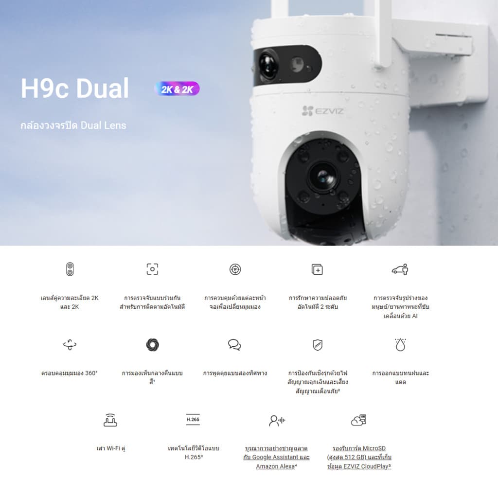 EZVIZ H9C DUAL 3K & 3K Wificamera DualLens กล้องวงจรปิดเลนส์คู่ ครอบคลุมมุมมอง 360° มองเห็นสีกลางคืน รูปที่ 3