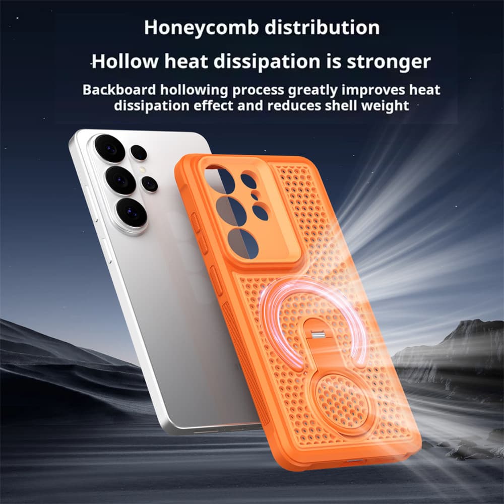 SAMSUNG การกระจายความร้อนเคสโทรศัพท์แม่เหล็กสําหรับSamsung Galaxy S26 S25 S24 S23 Ultra S26 Plus S25 24 Plus S25 Edge S25 FE S24 FE S23 FEแหวนหมุนขาตั้งHollowกันกระแทก รูปที่ 2