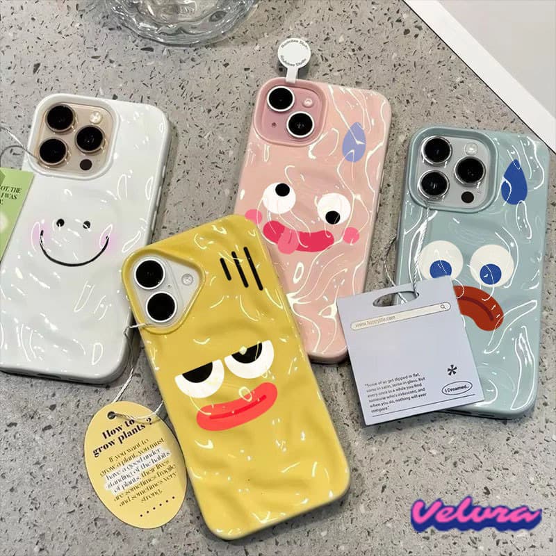 เคสโทรศัพท์แสดงออกตลกน่ารักสําหรับ iPhone 17 15 11 12 13 14 Pro Max 16 Plusซิลิโคนอ่อนนุ่ม Wave พับรูปแบบฝาครอบกันกระแทก รูปที่ 1