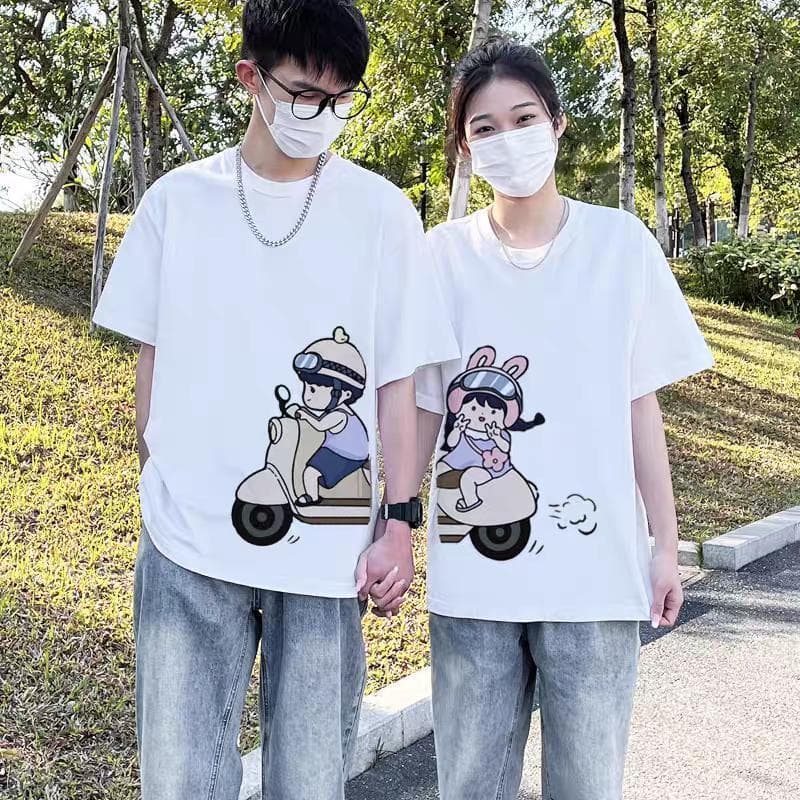 เสื้อยืดคู่ เสื้อยืดคู่รัก คอกลม เสื้อยืดแขนสั้น oversize tshirt women สาวอวบ เสื้อยืดลายผลไม้ ตัวอักษร การ์ตุน T1 รูปที่ 6