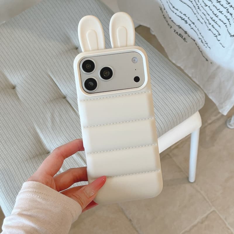 3D Bunny Ear Puffer TPU เคสโทรศัพท์สําหรับ iPhone 17 16 15 14 13 Pro Max รูปที่ 3
