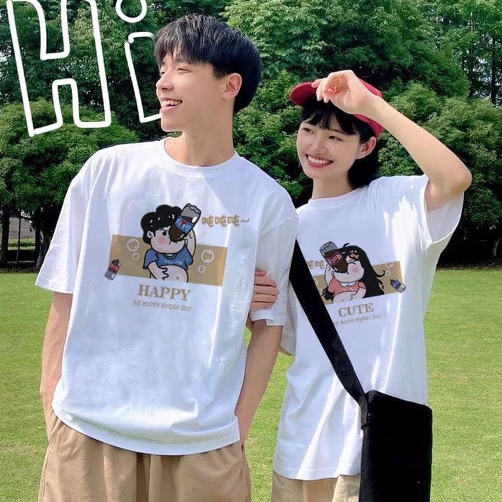 เสื้อยืดคู่ เสื้อยืดคู่รัก คอกลม เสื้อยืดแขนสั้น oversize tshirt women สาวอวบ เสื้อยืดลายผลไม้ ตัวอักษร การ์ตุน T1 รูปที่ 4
