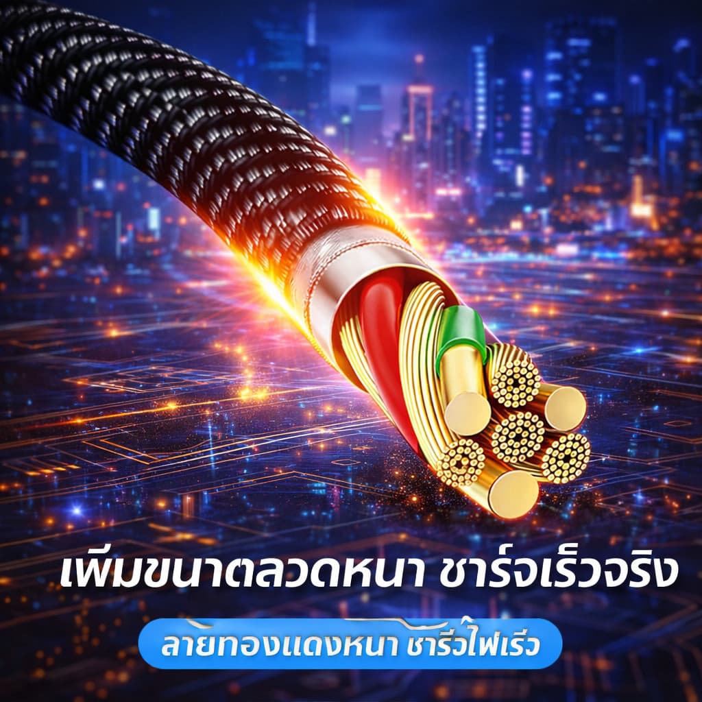 สายชาร์จเร็ว 120W สายถักมีจอ LED บอกวัตต์ ดีไซน์โปร่งใส ชาร์จไว Type-C / L 1m 2m รูปที่ 5
