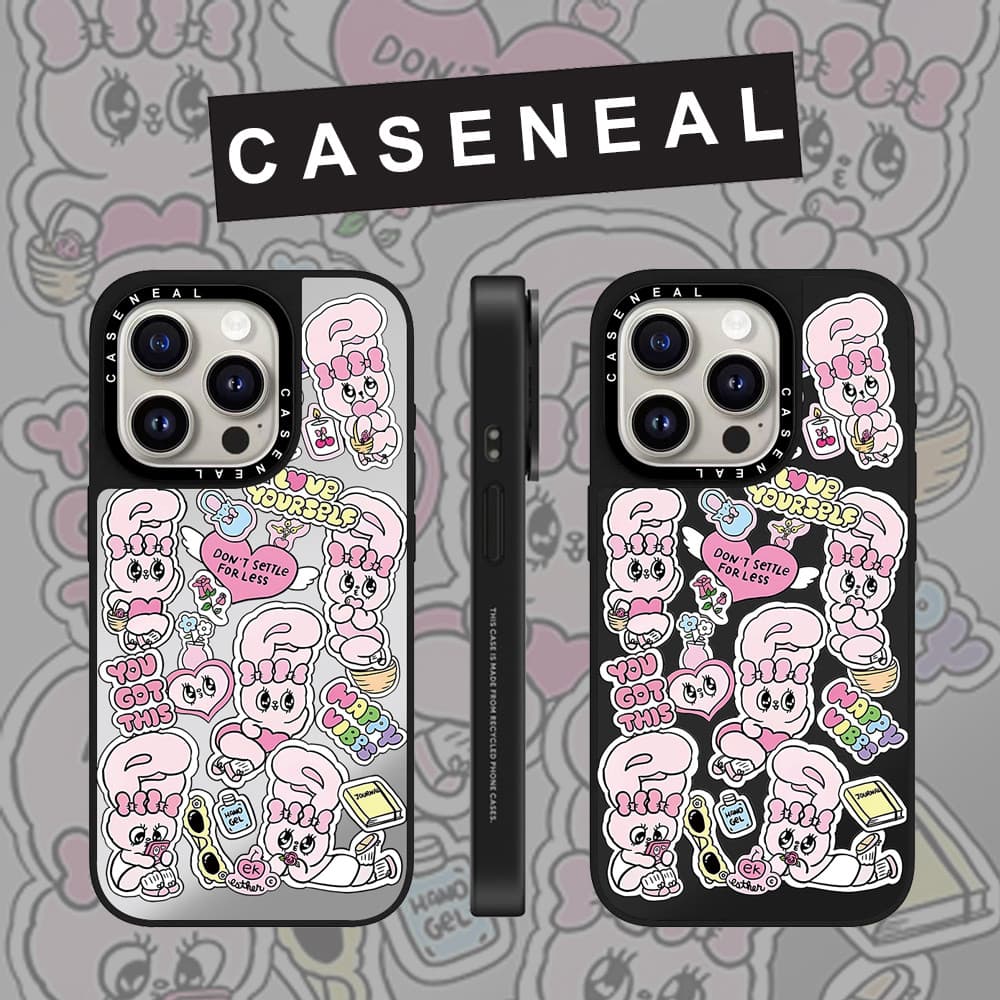 CASENEAL กระต่ายสีชมพู Graffiti กระจกด้านหน้าโปร่งใสเคสโทรศัพท์สําหรับ iPhone 17 Pro Max 16 ProMax 15Pro 14 Plus 13 12 11 โทรศัพท์กันกระแทกขอบนุ่มฮาร์ดป้องกันกรณี รูปที่ 1