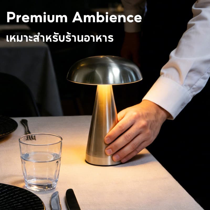 โคมไฟเห็ดตั้งโต๊ะโลหะ มินิมอล สัมผัสหรี่แสง 3สี ชาร์จUSB ไฟบรรยากาศ ห้องนอน ร้านอาหาร บาร์ รูปที่ 6
